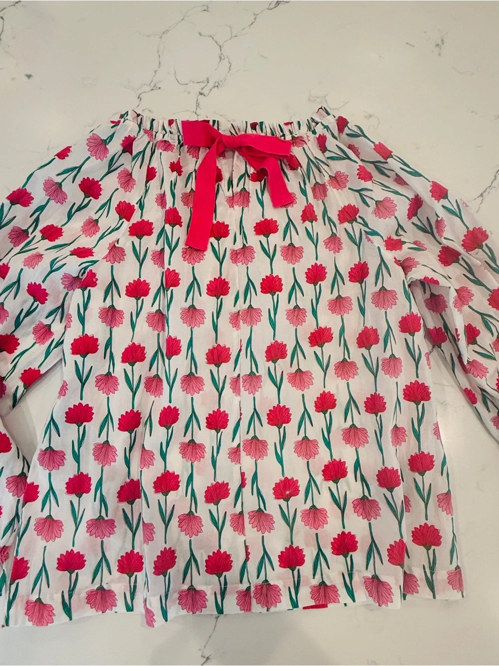 J. Crew White Blouse with Pink & Red Floral Print size S